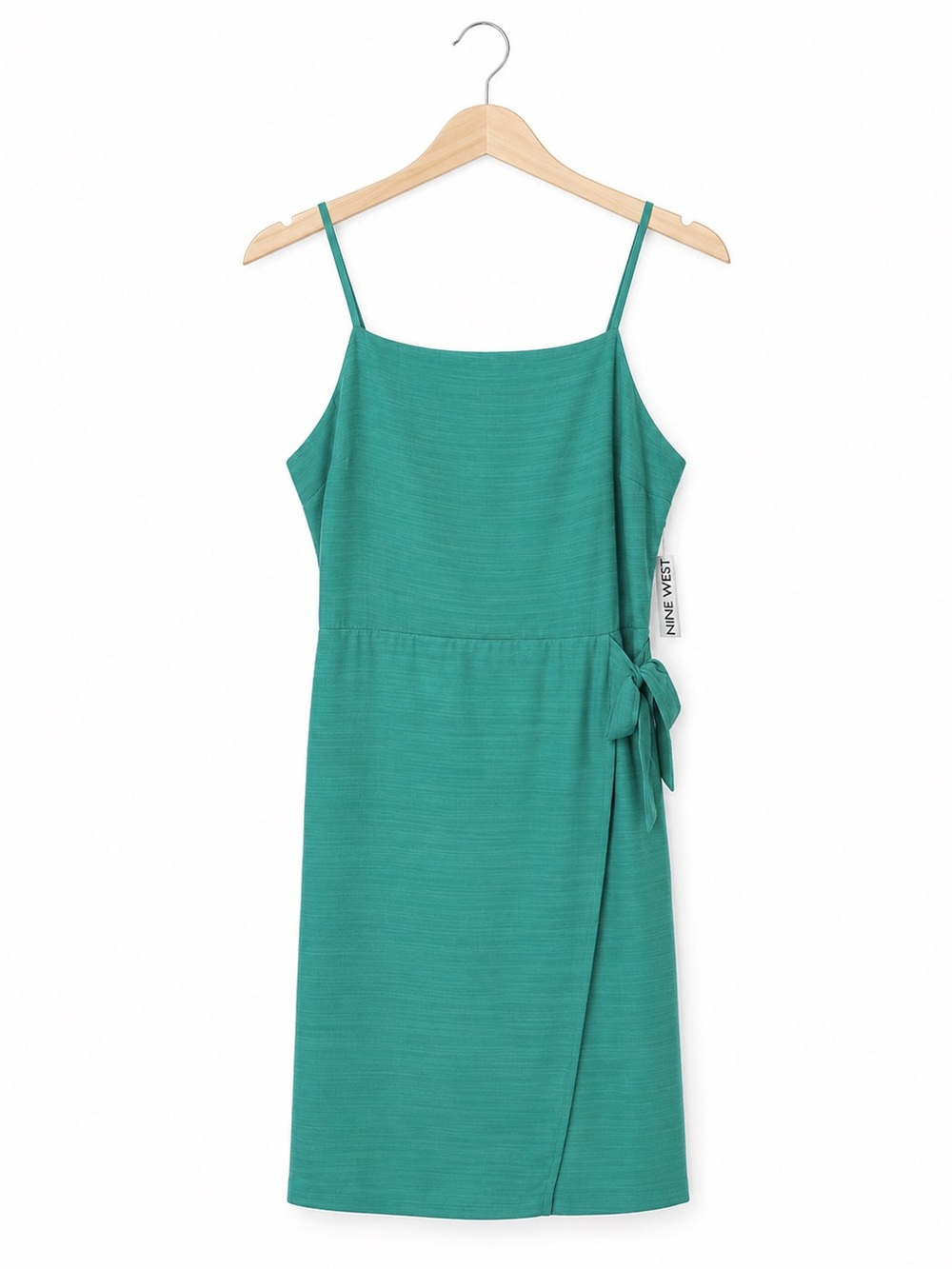 NWT Nine West Women’s M Teal Sleeveless Faux Wrap Mini Dress cruise/vacation
